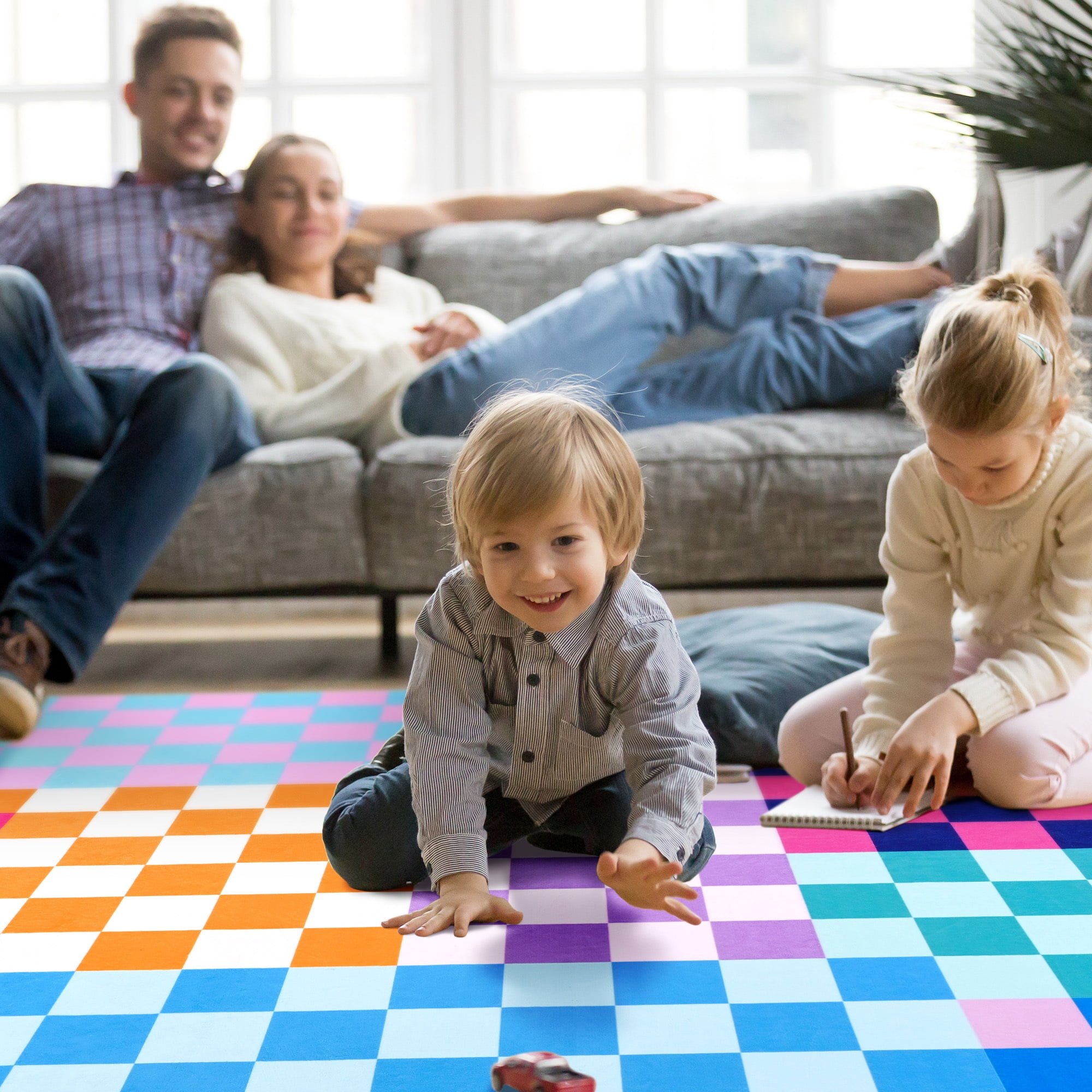 Arogan Checkered Area Rug for Living Room Bedroom Washable Rug, Multicolour,2' x 3'