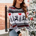 thumbnail image 5 of Suéter de punto de dibujos animados Kawaii para mujer, jersey de Elk Jacquard de Navidad, informal, de manga larga, holgado, Tops, otoño e invierno, 2023, 5 of 5