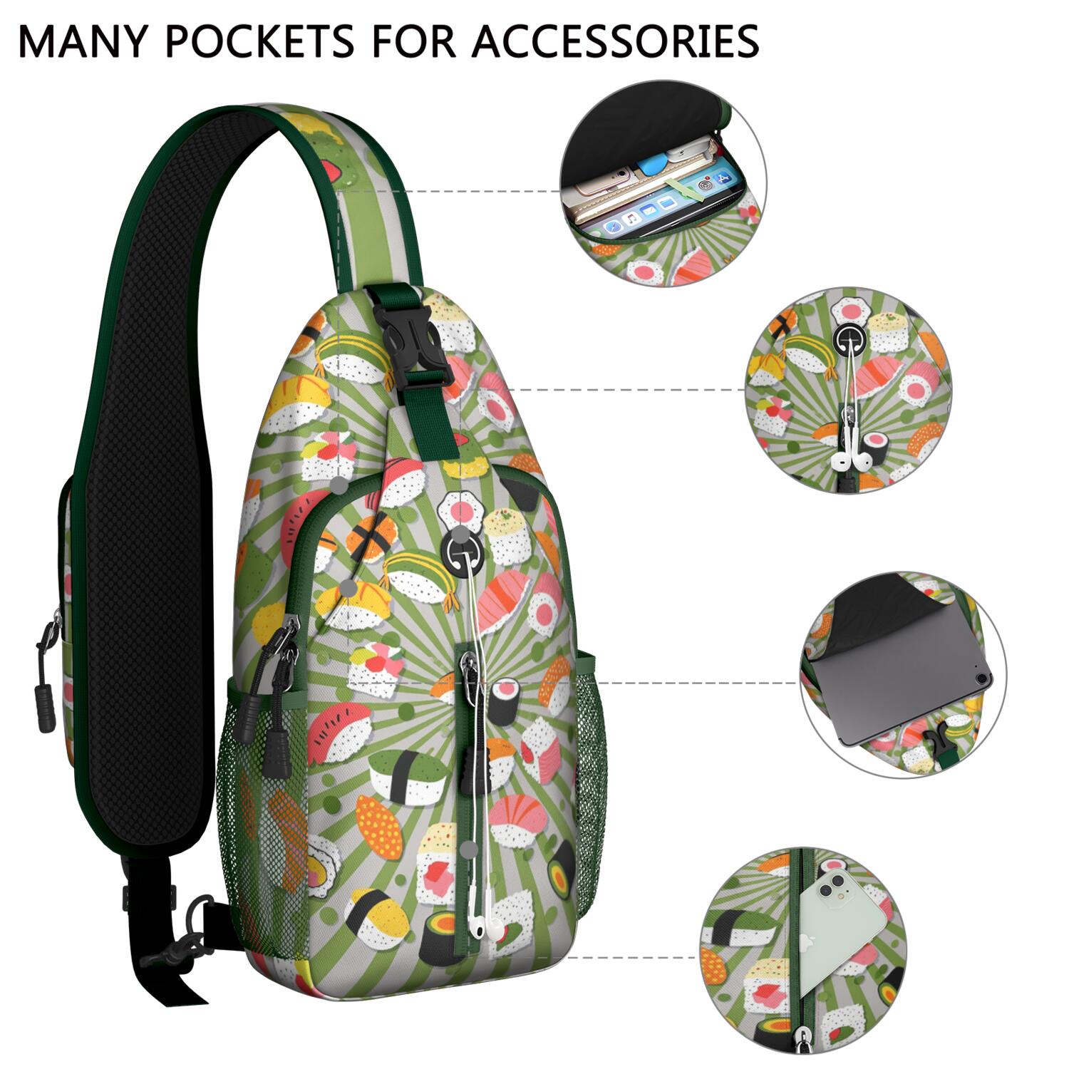 Chest Bag Crossbody Shoulder Bag Crossbody Shoulder BagCrossbody Sling Bag for Men Women Travelers Sushi