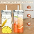thumbnail image 4 of 13oz Glass Cups with Plastic Lids & Glass Straws 4Pack Portable Square Eco-Friendly Drinkware Tumblers for Beer Tea Cocktail Whiskey Juice, 4 of 8