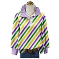 thumbnail image 4 of LEKWK Womens Mardi Gras Funny T Shirts Purple Vertical Striped Blouses Dressy Casual Long Sleeve Ruffle Collar Button Down Work Outfits, 4 of 4