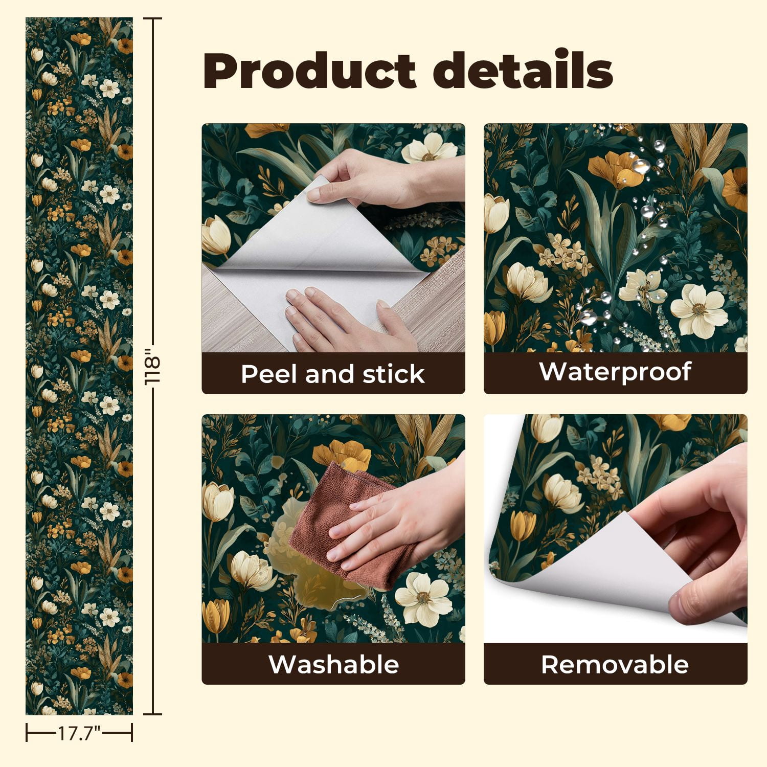 Boho Peel and Stick Wallpaper Vintage Floral Botanical Harmonious Earth Tones Contact Paper 17.7in x 9.8ft Wallpaper Removable Self Adhesive Wall Paper for Bedroom Nursery