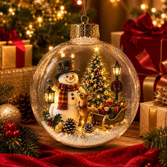 Lighted Christmas Ball Ornament Hanging Holiday Decoration 3.54 Inch