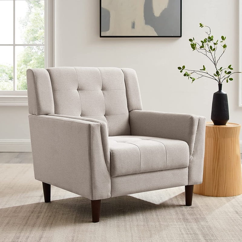 Hbaid Arm Chair Linen Fabric Accent Chair, Mid Century Modern Single Sofa Comfy Upholstered