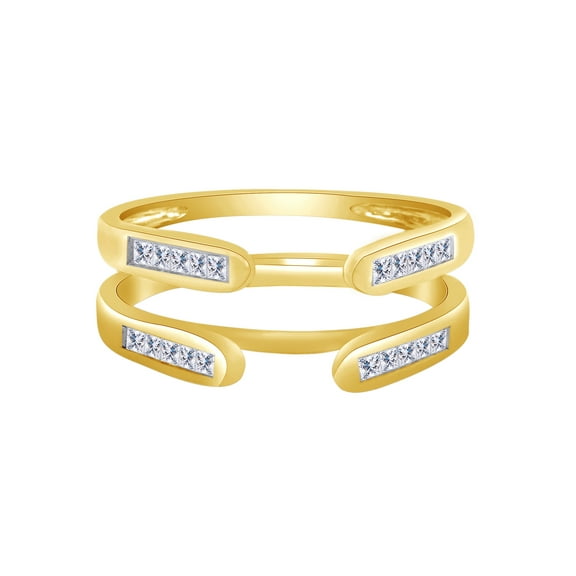 Princess White Cubic Zirconia Solitaire Enhancer Guard 14K Yellow Gold Ring Size - 6.5