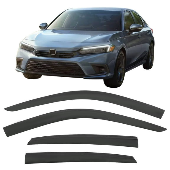 Ikon Motorsports Tape-On Window Visors Vent Rain Sun Guards Deflectors For 2022-2026 Honda Civic Sedan 4-Door, Low Profile Style Acrylic Smoke 4PCS