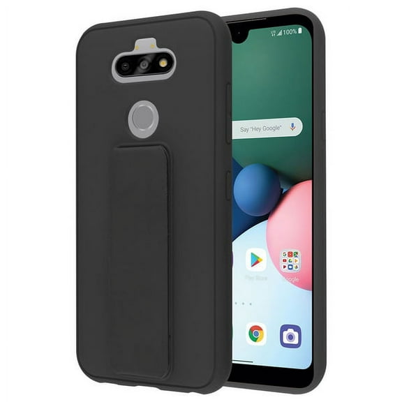 LG K31 /Aristo 5 /Fortune 3 Phone Case [Kickstand] Hybrid Armor Rubber TPU   Hard PC with Foldable Stand, Wristband Holder & Fit Magnet Car Mount Cover BLACK for LG Aristo 5, LG K31, LG Fortune 3