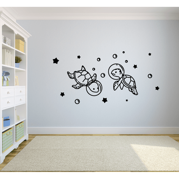 Cute Astronaut Turtles Space Turtle Cartoon Animal Wall Sticker Art Decal for Girls Boys Kids Room Bedroom Nursery Kindergarten House Fun Home Decor Sticker Wall Art Vinyl Decoration Size (27x30 inch)