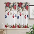 thumbnail image 2 of Blue Red Christmas Balls Kitchen Curtains 63 Inch Length, Farmhouse Curtains & Drapes, Xmas Botanical Poinsettia Rod Pocket Window Curtains for Living Room/Bedroom, 42" x 63", 2 Panels, 2 of 3