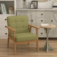 thumbnail image 2 of Accent Chair Set of 2, Mid-Century Modern Living Room Chairs with Solid Wood Frame & Soft Thicken Cushion, Upholstered Arm Reading Chair for Bedroom, Balcony, Green Linen Fabric & Natural Legs, 2 of 9