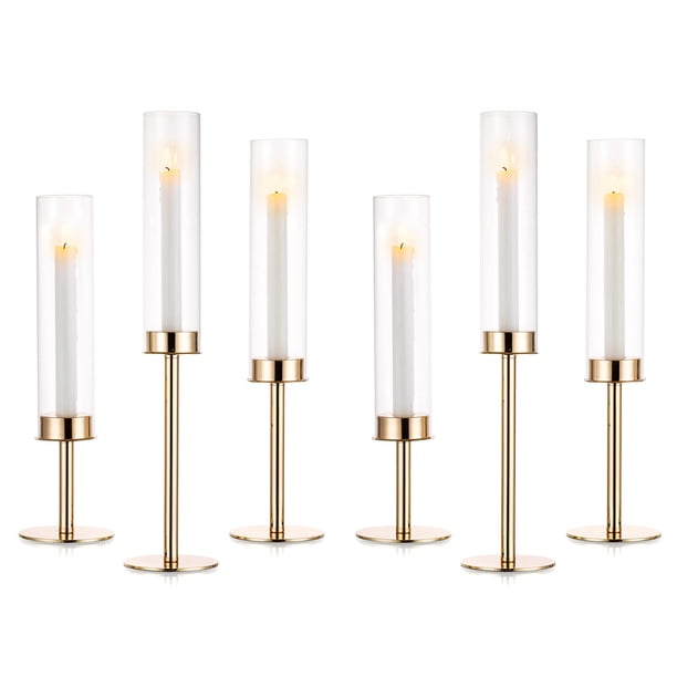 Portavelas NUPTIO Glass Hurricane para velas cónicas, 6 unidades