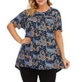thumbnail image 1 of Pompotops Femmes Impression Manches Courtes O-Cou Grande Taille Plissée T-Shirt Chemisier Tops, 1 of 6