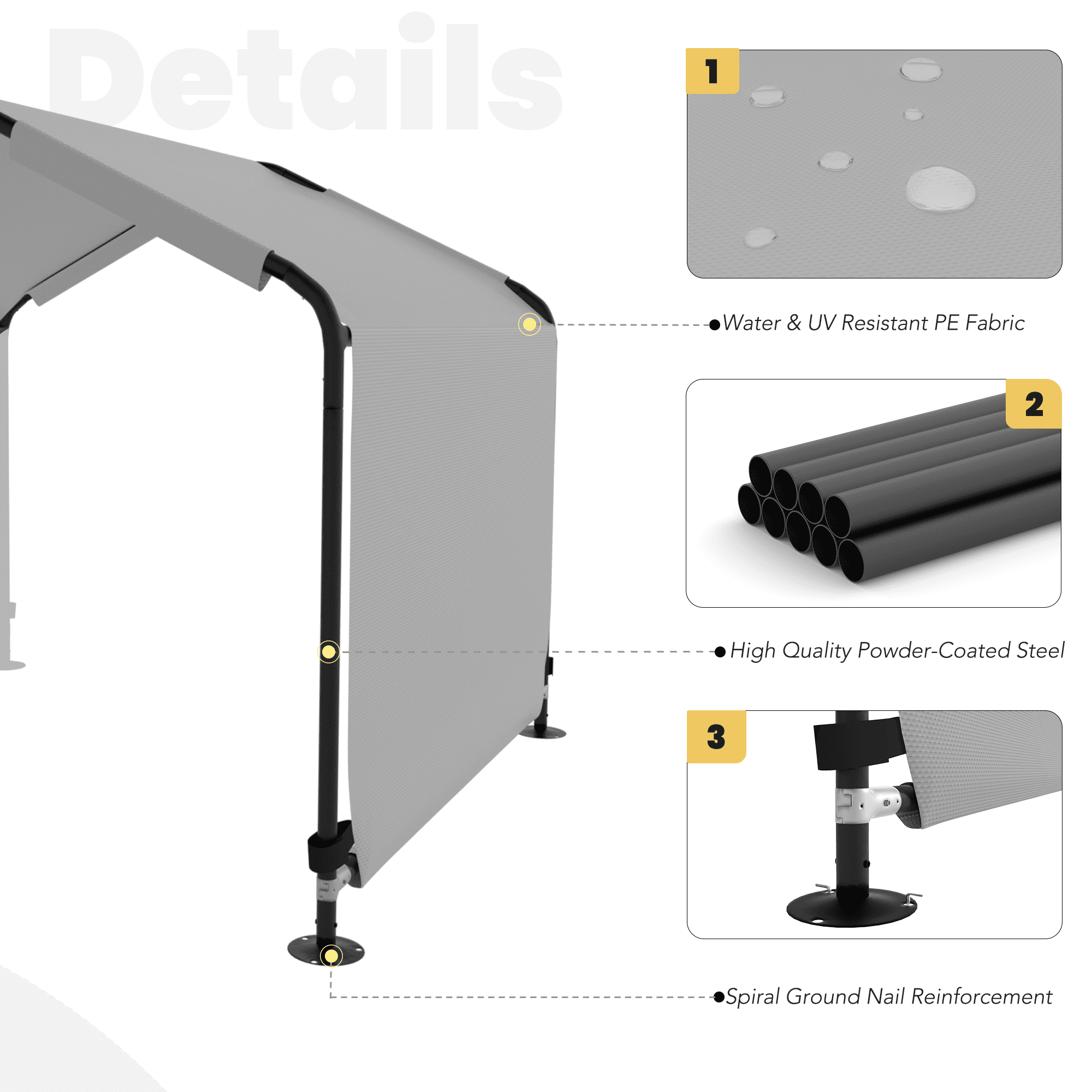 Outdoor Dog Shade Shelter 4'x4'x3' Portable Dog Tent Sun Rain Canopy for Outside Pet House for Large Medium Dogs, Cats, Pigs w/ Waterproof Roof, Ground Nails, Gray