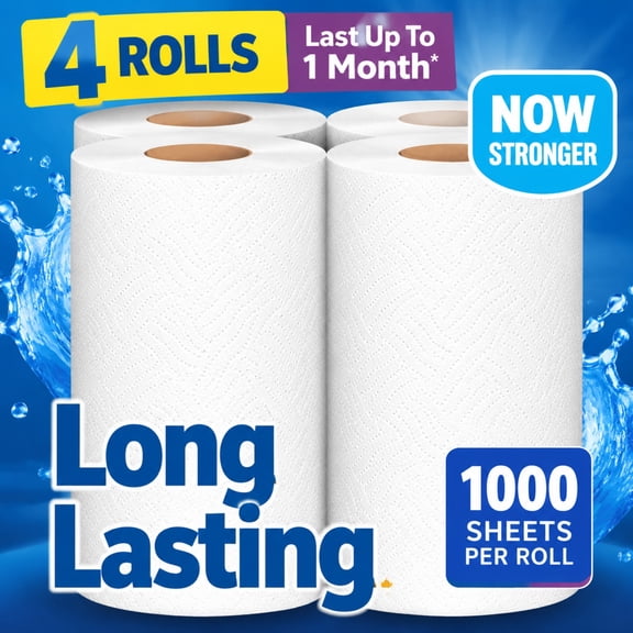 4‑Roll 1‑Ply Toilet Paper, 1000 Sheets Per Roll, Septic‑Safe Disposable Bathroom Tissue for Household Daily Use