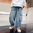 thumbnail image 2 of Kogui Skinny Jeans for Boys Boys Baggy Jeans Casual Elastic Waist Wide Leg Denim Pants Trousers Loose Sweatpant Size 7-8 (Blue,7-8 Years), 2 of 8