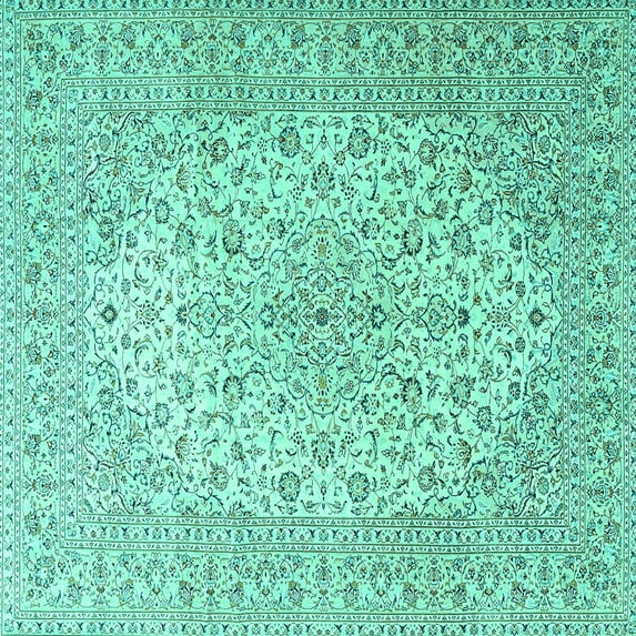 Ahgly Company Indoor Square Medallion Turquoise Blue Traditional Area Rugs, 6' Square