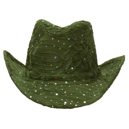 Glitter Sequin Trim Cowboy Hat Yellow One Size