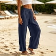 thumbnail image 6 of Liuinsasek Women's Cotton-Linen Pants Fashion Casual Solid High Waist Pocket Ladies Long Pants Lightweight Flowing Drawstring Elastic Waist Loose Pants Vacation Travel Resort Wear, 6 of 10
