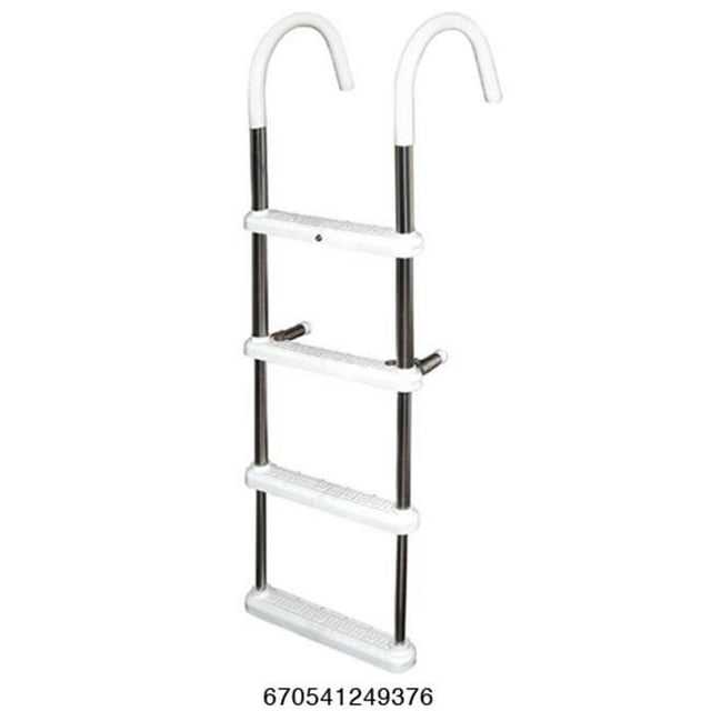 JIF Marine DMT4-7 4 Step Gunwale 7 in. Hook Boat Ladder - Stainless Steel