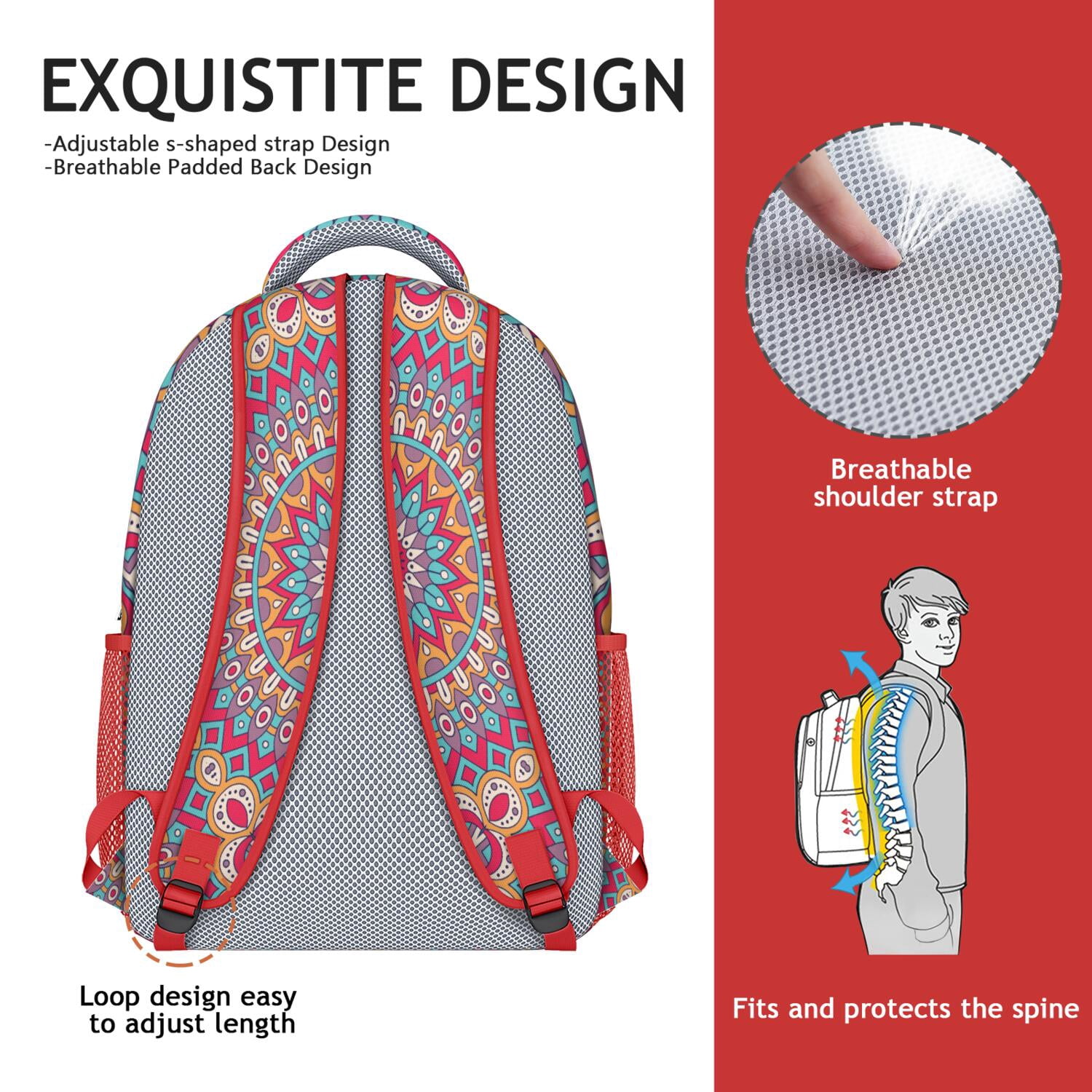 Exotic Ornamental Mandala Student Backpack - Durable Lightweight Bookbag with Spinal Support