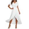 QIUOMBBP Robes Grande Taille pour Femmes Manches Courtes Fente Haute Fluide à Volants Robe Maxi Été Ample Plage Vacances Robe d'Été Blanche P