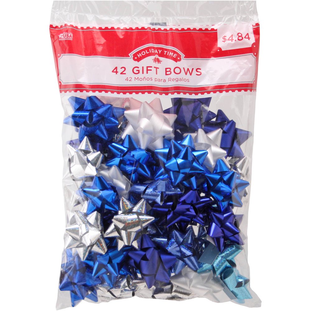 42Count Bag of Bows, Blue/White/Silver