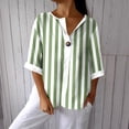 thumbnail image 4 of VEKDONE 3/4 Length Sleeve Stripe Tops for Women Summer Button Down V-Neck Tunic Tops Casual Loose Fit Lightweight Blouse Fashion Clothes Green S, 4 of 5