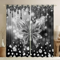 jejeloiu Cute Butterflies Blackout Curtains,Chic Moth Curtains Pack of 2 (38x45 Each),Sliver Gray Diamond Window Curtains For Girls,Ultra Soft Home Decor