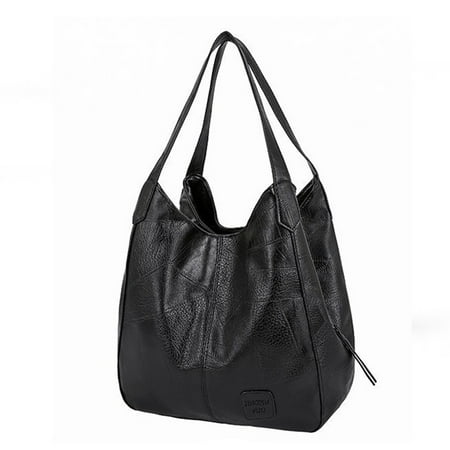 Hobo Bag Leather Women Handbags Female Leisure Shoulder Bags Fashion Purses Vintage Bolsas Large Capacity Tote bag(Black)