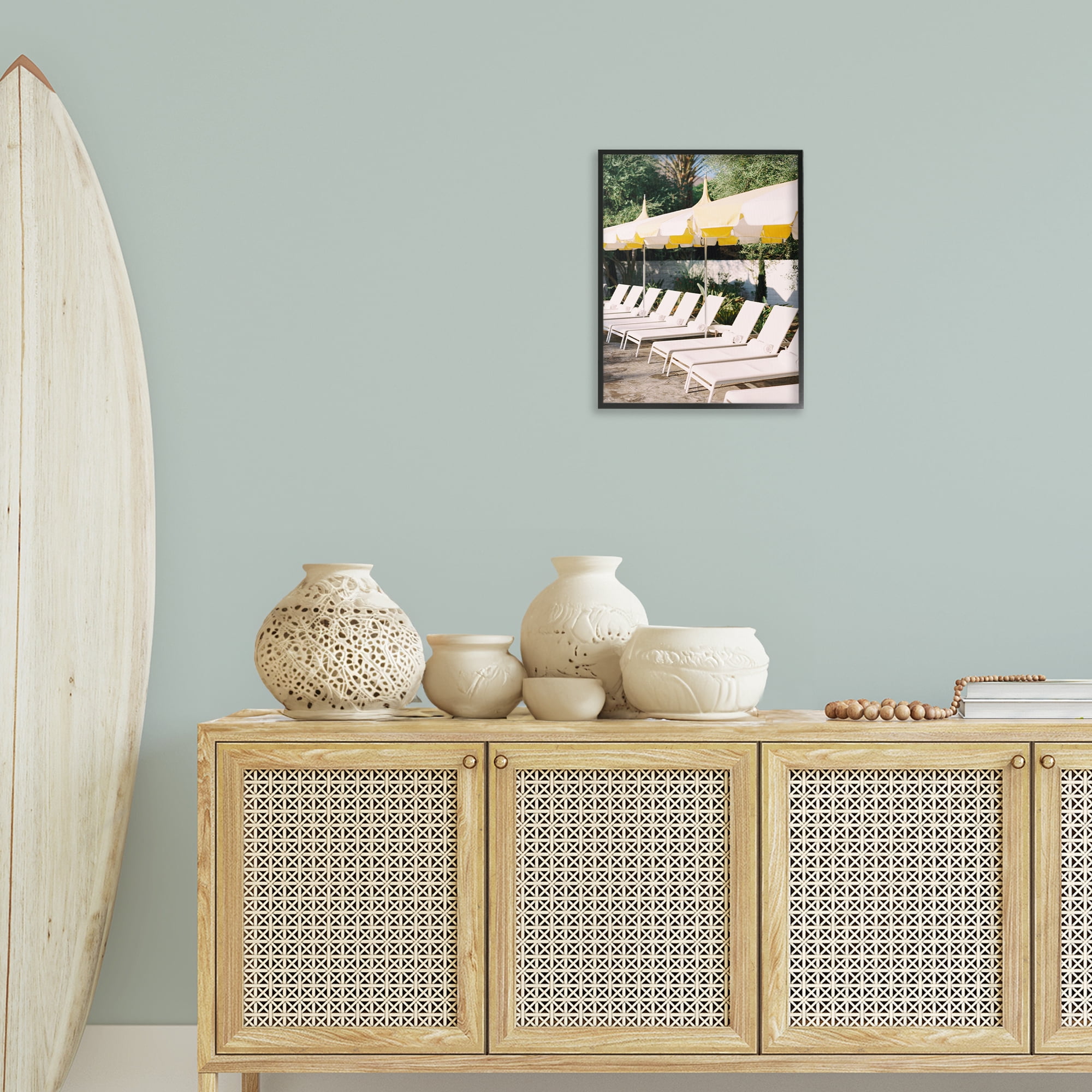 Stupell Industries Poolside Beach Chairs Landscape Photography Black Framed Art Print Wall Art, 16 x 20