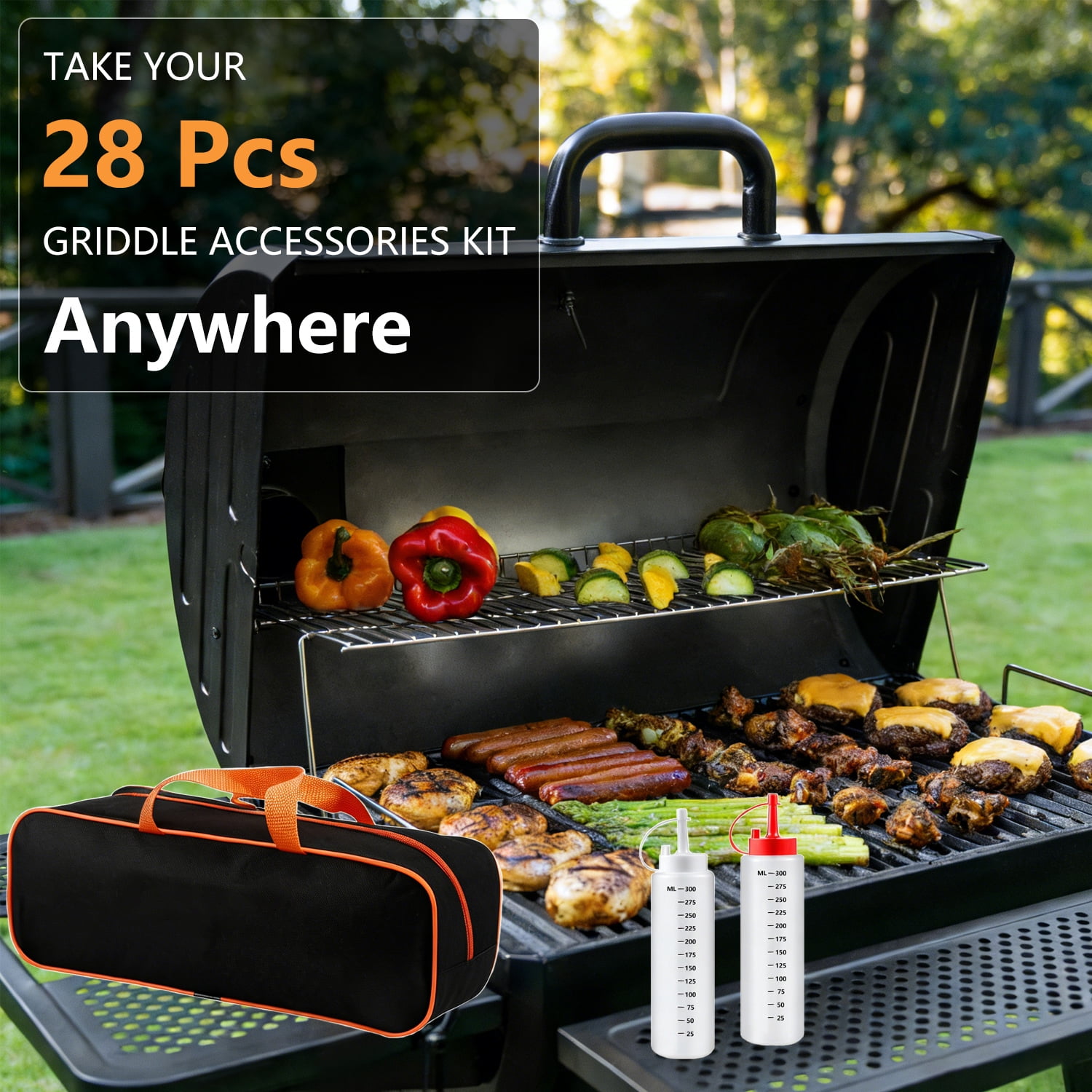 28 pcs Griddle Accessories Kit, Flat Top Grill Tools for Blackstone and Camp Chef, Enlarged Grill Spatula Set with Basting Cover, Scraper, Burger Press Patty Maker for Outdoor Barbecue