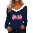 thumbnail image 2 of Christmas Long Sleeve Shirts for Women Aloohaidyvio Womens Long Sleeve Furry Trim V Neck Basic Tee Fall Christmas Tops, 2 of 4