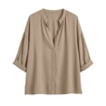 thumbnail image 3 of Craaazy Ladies Fashion 3/4 Sleeve Topss, V Neck Button Down Casual Shirt, Loose Fit Comfy Blouse for Everyday Outfits Gifts, 3 of 7