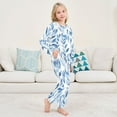 thumbnail image 6 of Fluffy Pajamas Set Fuzzy Winter Warm Pj Sets Pullover Tops and Long Pants Blue Watercolor Floral Leaves Small, 6 of 8