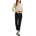 thumbnail image 2 of INSPIRE CHIC Women's Blouse Peter Pan Collar Puff Sleeve Contrast Trim Button Down Shirt XL Light Khaki, 2 of 6