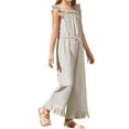 thumbnail image 4 of Summer Ruffle Sleeve Girls Plain Casual Jumpsuit Children Kids Elastic Waist Wide Leg Romper for 5-14 Years, 4 of 7