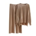 thumbnail image 2 of AGWOLF Women's 2 Piece Outfits Sweatshirt Lounge Sets Textures Long Sleeve Tops and Straight Wide Leg Pants Matching Sets Sweatsuits, 2 of 3