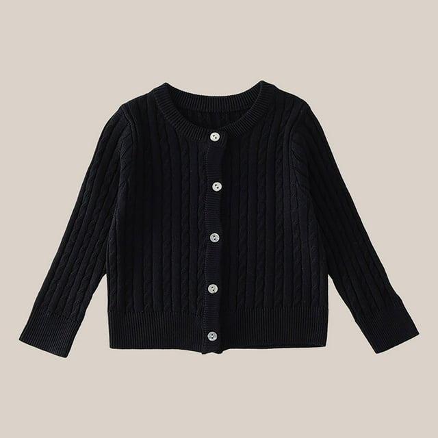 LIJCC Girls Loose Soft Thick Wool O-Neck Knitted Cardigan Sweater Long Sleeve Buttons Down Basic Solid Embroidery Stretchy Knit Fall Winter Coats