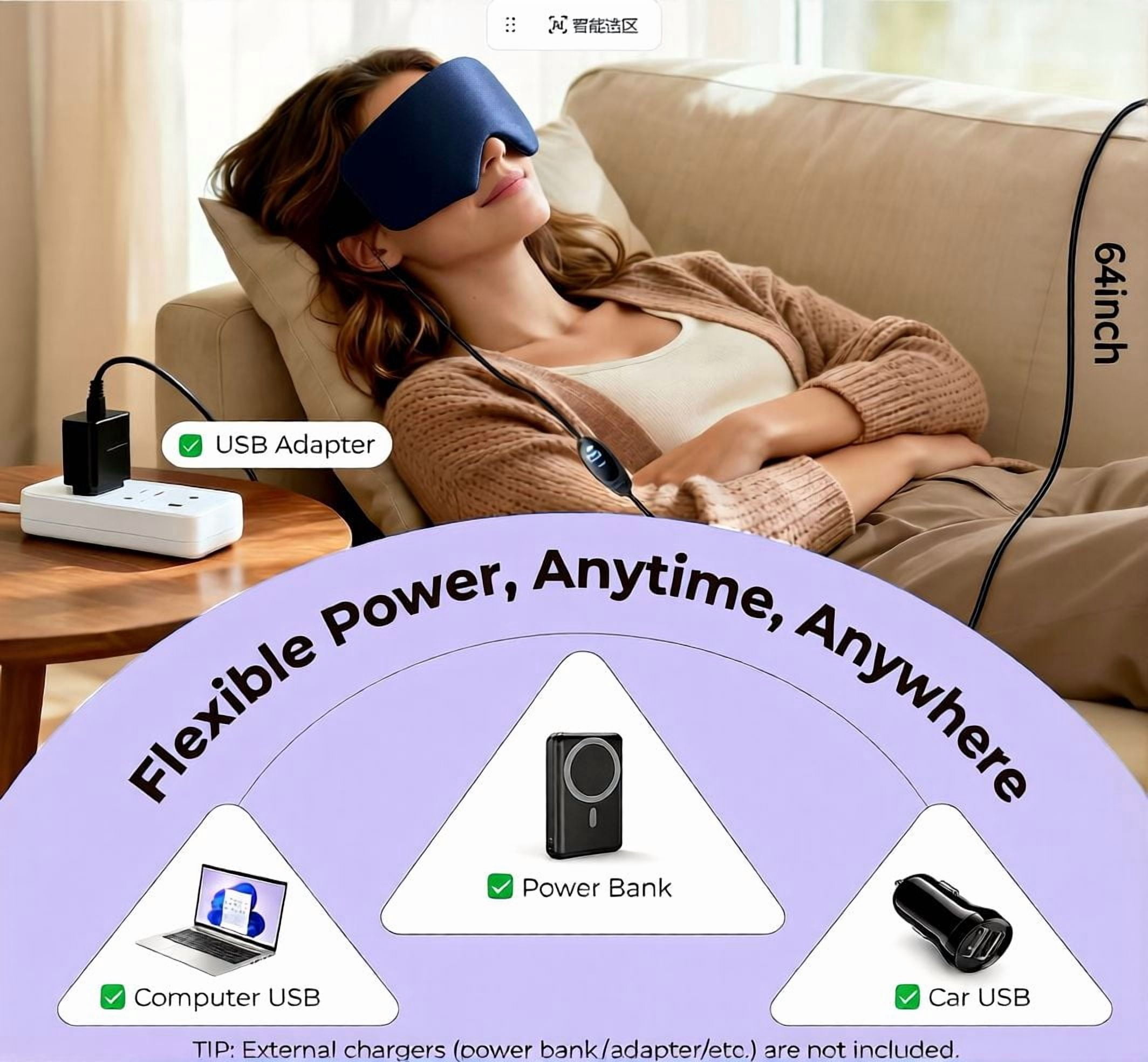 FACEMOON USB Silk Heated Eye Mask for Dry Eyes & Sleep – Warm Compress with Constant Temperature, Dark Circles & Puffiness Support