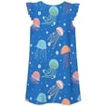 thumbnail image 7 of Spazoro Girls Midi Dresses, Ruffle Sleeve A-Line Jellyfish Print Crew Neck Casual Summer Dresses for Girls Dark Blue Size 11-12, 7 of 7