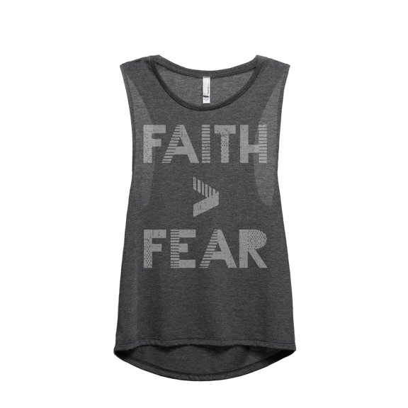 Faith Greater Than Fear Women's Fashion Sleeveless Muscle Tank Top Tee Charcoal Grey X-Large