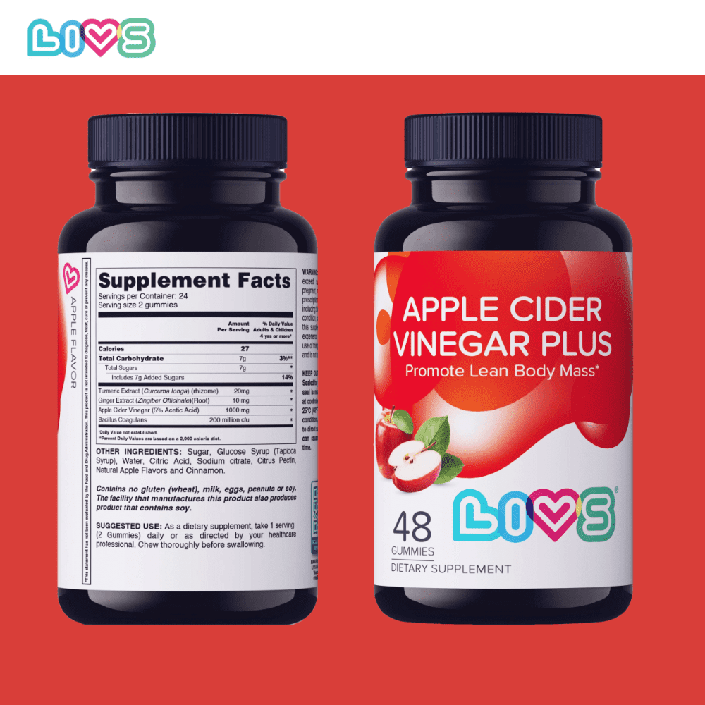 LIVS Apple Cider Vinegar Gummies with Organic Ginger, Turmeric, Probiotics, 48 Count