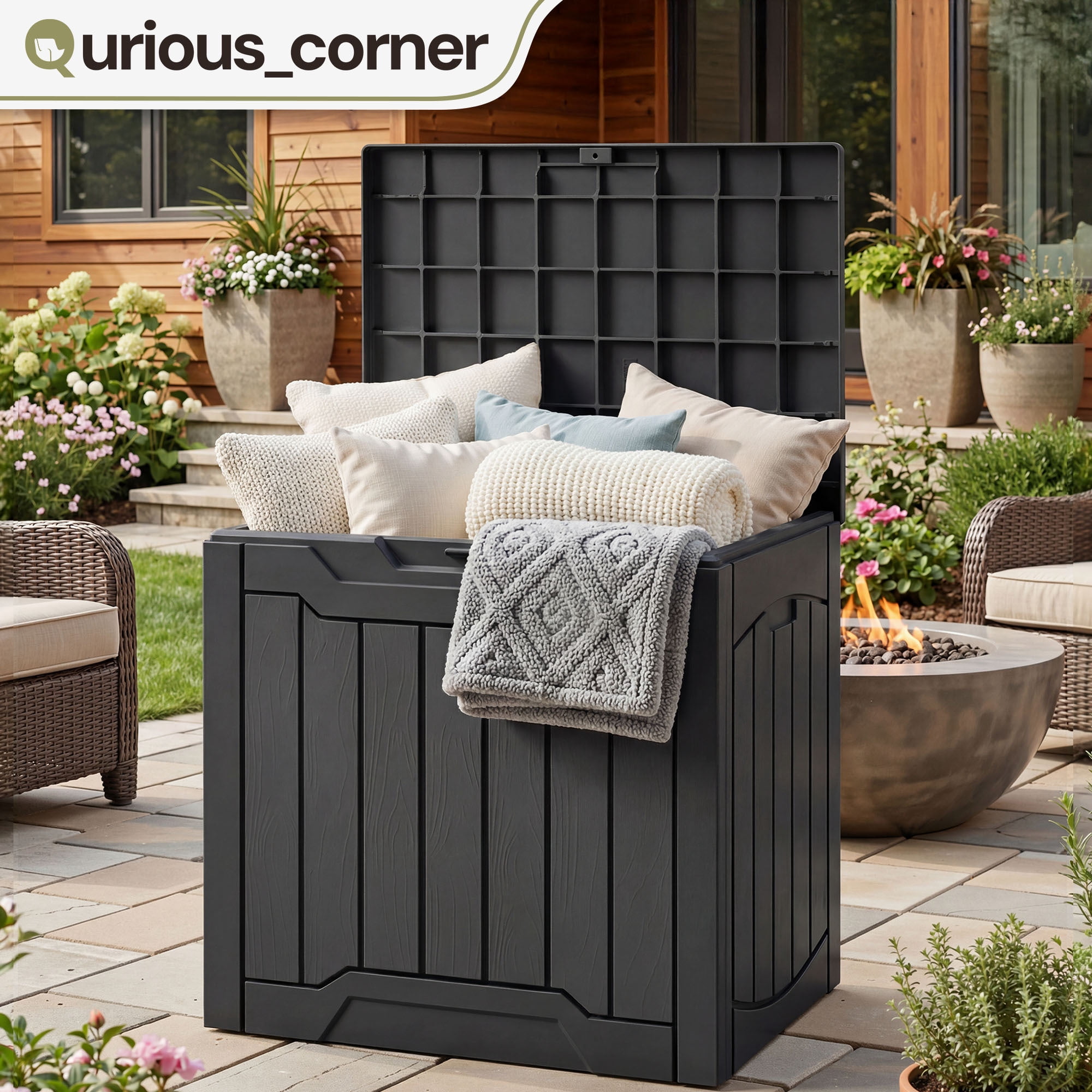 Dextrus 31 Gallon Resin Outdoor Storage Box, Waterproof Lockable Deck Box for Patio, Garden, Pool Supplies and Package Delivery, Outdoor Organizer, Black