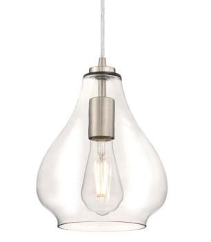 1 Light Mini Pendant Brushed Nickel Finish with Clear Glass
