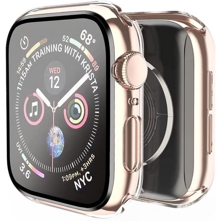 For Apple Watch 44mm Series SE 6 Crystal Clear Screen Protector Snap-on Full Cover Shell Rubber TPU + Hard PC Frame for iWatch Series SE/6/5/4 [Clear]