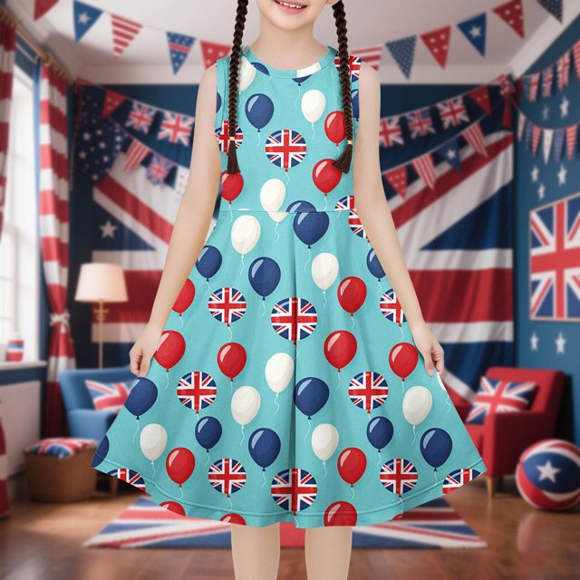 LOVZFMLL Robe de Princesse Imprimée pour Enfants et Filles de 4 à 14 Ans, Manches Longues, Col Rond