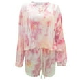 thumbnail image 4 of RMGVDSD New Fashionable Women's Home Wear 2 Piece Tie Dye Printed Loose T Shirt Pullover Long Sleeved Shorts Set Daily Casual Workout Sets, 4 of 4