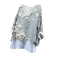 thumbnail image 4 of CFLVAEK Oversized Gauze Long Sleeve Linen Blouses for Women Plus Size Elegant Floral Print Scoop Neck Shirt Casual Batwing Shirts Lightweight Beach Vacation T Shirts Resort Wear, 4 of 7