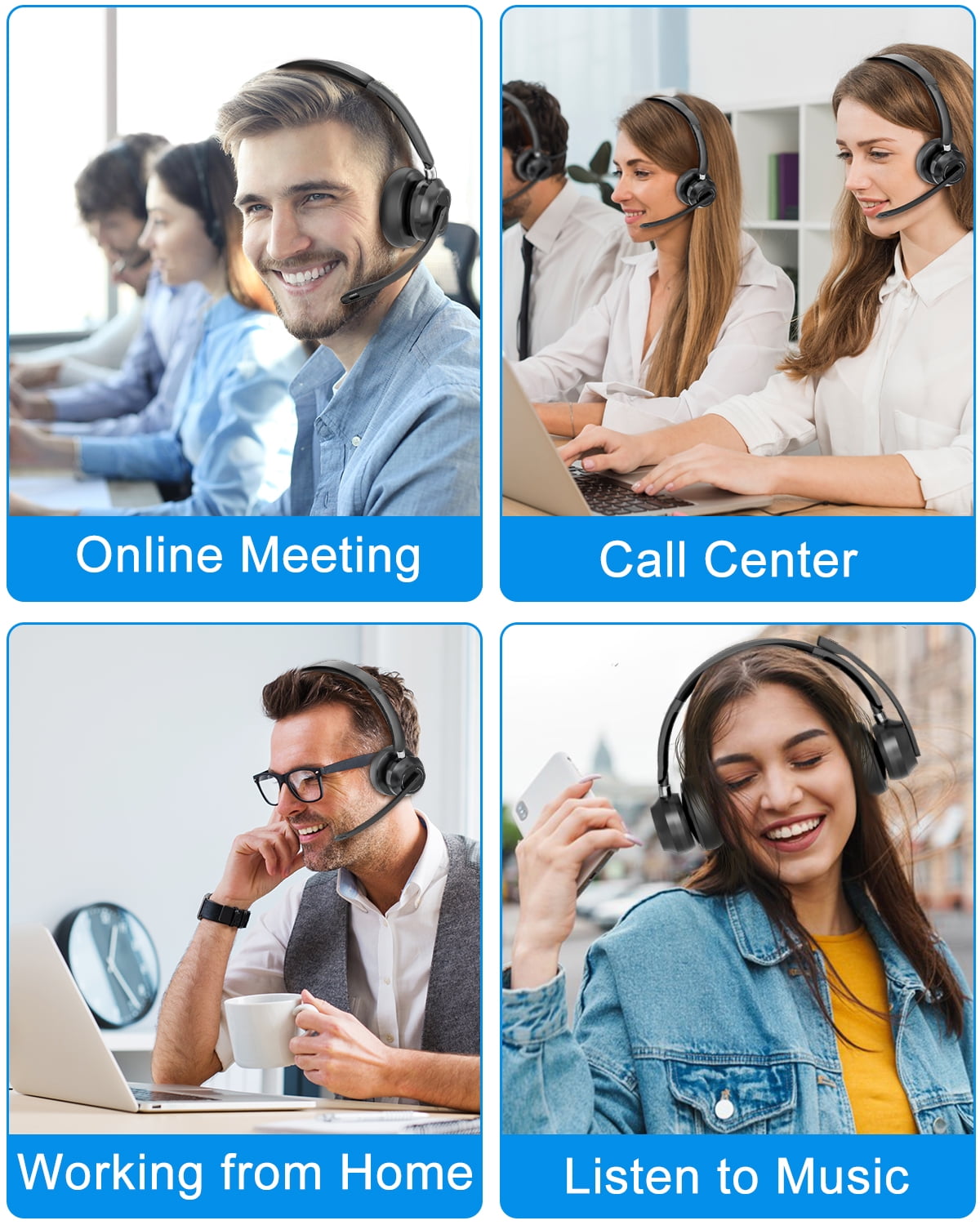 SUNITEC Wireless Bluetooth Headset with Microphone and USB Dongle, Noise Cancelling Mic, Compatible with PC, Laptop and Phone