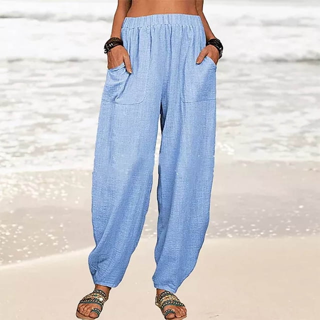 drppepioner Mode Femmes Été Décontracté Ample Coton et Lin Poche Pantalon Uni Pantalons Femmes Grande Taille Liquidation